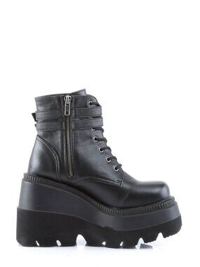 Black Vegan Leather Ankle Boots with Double Buckled Ankle Straps
